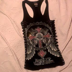 Harley-Davidson black skull and cross tank top SM